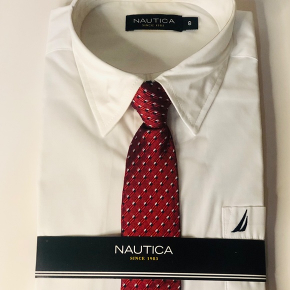 Nautica Boys size 8 White Long Sleeve Shirt with Tie - Picture 2 of 2